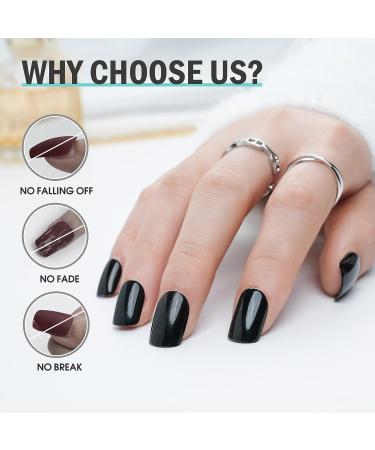 Jofay Fashion Glossy Black Press On Nails - 24PCS Short Squoval Acrylic Fake Nails - Reusable Full Cover Manicure Kit - Buy Online on GoSupps.com