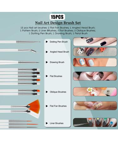 Premium Nail Art Set - 5-Piece Accessories Puncture Pen 15 Brushes 10 Strips & 4 Colorful Rhinestones for Stunning Nail Designs - Buy Online on GoSupps.com