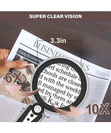 6X 10X Handheld Magnifying Glass with 12 LED Light, 3 Light Modes | Adjustable Brightness | USB Powered | Magnifier for Seniors Reading and Close Work - Buy Online on GoSupps.com