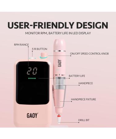 GAOY Rechargeable Cordless Nail Drill Electric Nail File Efile with 12 Nail Drill Bits for Acrylic and Gel Nails Pink - Buy Online on GoSupps.com
