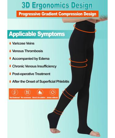 MGANG Waist High Compression Pantyhose, X-Large 20-30mmHg, Black Open Toe - Firm Support Stockings - Buy Online on GoSupps.com