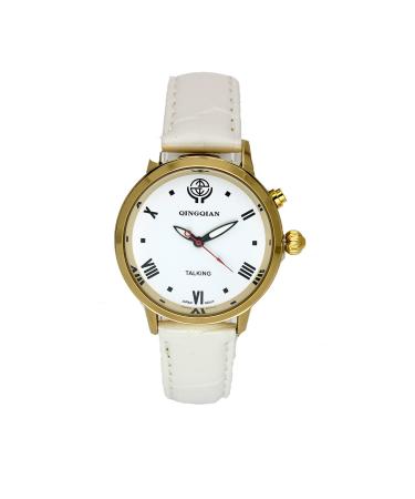 QINGQIAN Talking Watch Suitable for The Elderly and Visually impaired for Female Style (White Belt)