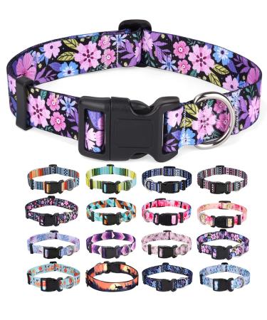 Mihqy dog collar adjustable soft & comfort dog collar Bohemian flowers geometric trunk design for small medium and large dogs (flowers pink l) l (Neck 38-63cm width 2.5cm) flowers pink