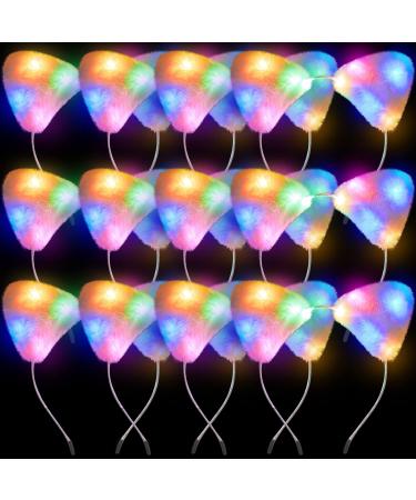 Juexica Light up Furry Kitty Headband LED Cat Ears Headband Cute Christmas Glow Party Hair Accessories for Women Girls (4 Pieces) 4 Multicolor