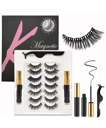 Magnetic Eyelashes with Eyeliner Kit 7 Pairs 3D Wispy Cat Eye Lashes Natural Look 7 Styles Fluffy False Eyelashes Pack by Kmilro