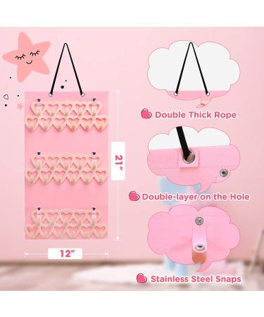 Baby Girl Headband Holder Organizer - Heart-Shaped Velvet Hangers - Light Pink - 12x21 Inch - Buy Online on GoSupps.com