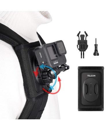 Telesin backpack shoulder strap bracket for GoPro Hero 11/10/8/7/5/4/Max/Mini DJI OSMO Action Insta360 with 360 degree rotatable PAD-J hook owner mounting system action camera Accessories