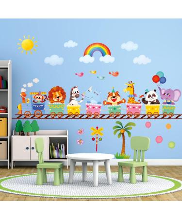 DECOWALL Colorful Animal Train Wall Stickers - Jungle Animals Monkey Giraffe Decals for Kids Nursery Decor - Buy Online on GoSupps.com