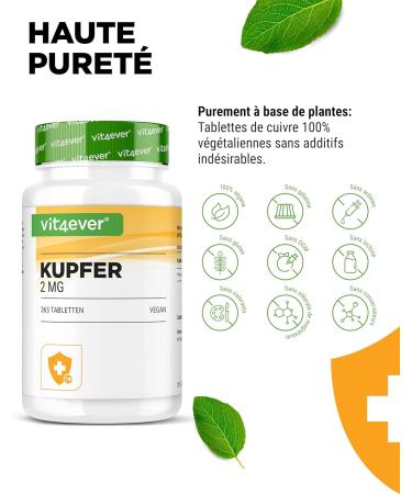 Cuivre - 365 comprim s de 2 mg - 1 an d'approvisionnement - Haute biodisponibilit - Gluconate de cuivre - Hautement dos - V g talien - Sans substances ind sirables. - Buy Online on GoSupps.com