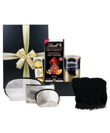 Hamper Gift Luxury Scarf Coffee Purse Fudge Gift Hamper Gift Box Present for All Occasions Party Favours Mother's Day - Scarf Purse & Coffee Black