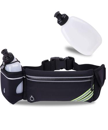 MOVOYEE Running Belt with Water Bottle Holder for iPhone 13 12 11 Pro Max Xr Xs X 8 7 6 Plus Mini/Galaxy,Reflective Phone Belt Bag for Running Women Men Hydration Waist Pack Fanny Pack Runner Pouch 01-Black