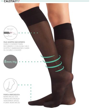 Calcitaly Medium Compression Knee Support Stockings - 3 Pairs | 8 mmHg | Black & Skin Color | Italian Quality | Sizes 35-38 39-42 | 40 Denier - Buy Online on GoSupps.com