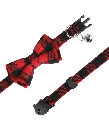 BANMODER Cat Collar Breakaway with Cute Bow Tie and Bell - Personalized Plaid & Flower Patterns - Adjustable Kitten Safety Collars - 1 or 2 Pack Gift (Red) - Buy Online on GoSupps.com