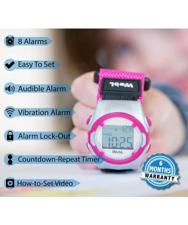 WobL Vibrating 8-Alarm Countdown Timer Watch - Pink | Medication Sports Meetings Potty Reminders - Buy Online on GoSupps.com