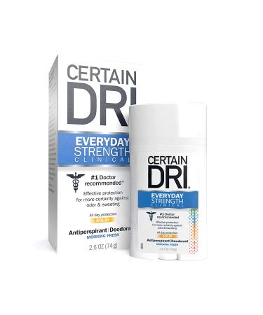 Certain Dri Everyday Strength Clinical Antiperspirant Solid Deodorant, Hyperhidrosis Treatment for Men & Women, Morning Fresh, 2.6oz, 1 Pack 2.6 Ounce (Pack of 1) Everyday Strength Clinical, Solid