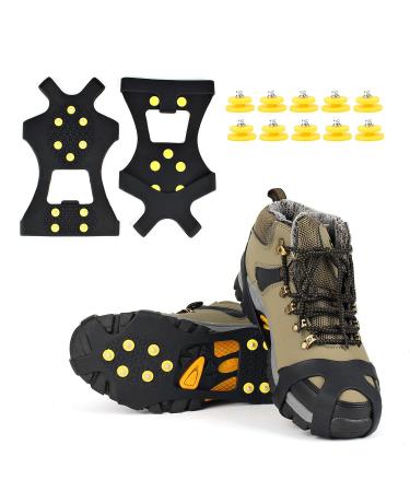 EONPOW Ice Grips, Ice & Snow Grips Cleat Over Shoe/Boot Traction Cleat Rubber Spikes Anti Slip 10 Steel Studs Crampons Slip-on Stretch Footwear M(WOMEN:7-10/MEN:5-8) 1 Pair