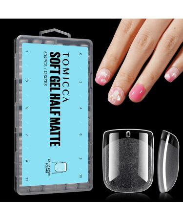 Tomicca Quadrat Artificial Nail tips 504 pieces gel tips for gelnail nail tips wrong nail French ultra short full cover nail tips for nail studios and diy nail art 12 sizes ultra short square