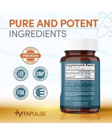 VitaPulse Astaxanthin 24mg with Lycopene 50mg Supplement 100 Vegetarian Capsules Non-GMO Gluten Free - Buy Online on GoSupps.com