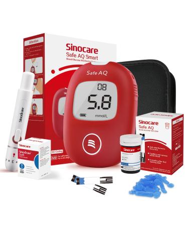 sinocare Diabetes Testing Kit Blood Sugar Monitor Safe AQ Smart Blood Sugar Test Kit w/ Strips x 25 Lancing Devices x 25 5 Seconds Test Glucose Monitor -in mmol/L Safe AQ Smart 25kit