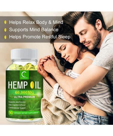 100% Natural Hemp Oil Capsules - 60,000 MG Extra Strength - 180 Servings for Stress, Sleep & Mood Support - Omega 3, 6, 9 Rich - GPGP Greenpeople Hemp Extract - Buy Online on GoSupps.com