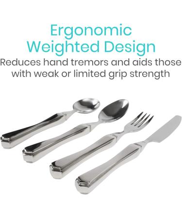 Vive Weighted Utensils Set - Parkinson Spoon, Fork, Knife - Heavy 7 oz Stainless Steel Silverware for Hand Tremors - Adults, Elderly, Pediatrics - Buy Online on GoSupps.com