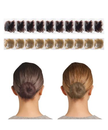 PROUSKY 20 Pcs Hair Nets Hair Bun Holder Hairnets for Bun Hair Nets Invisible Elastic Edge Mesh Ballet Bun Net Holder for Women Girls Dance Nurse Wig Fixing Hair (Coffee + Blonde)