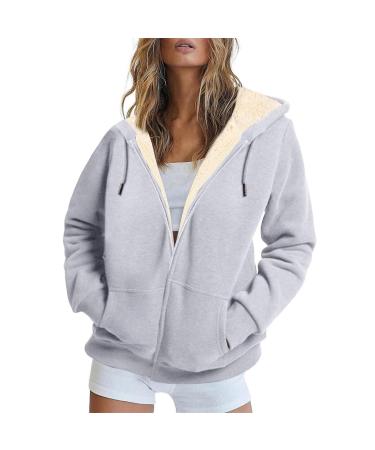 Hanxiulin fleece plush jacket fluffy warm zipper wool jacket women fleece jacket warm sweater down jacket warm bomber jacket long thick autumn winter coat hoodies for women gray 3xl