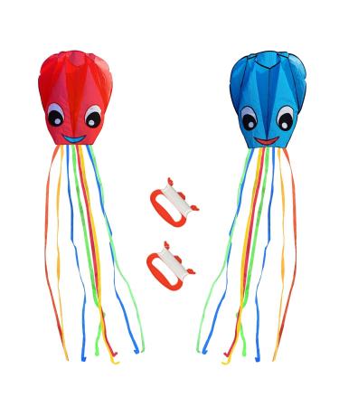 Listenman 2-Pack New Upgraded Smiley Large Octopus Kites, Easy to Fly Long Colorful Tail Kites for Kids Adults Outdoor Activities Beach Park Trip, Great Gift for Children Childhood Precious Memories