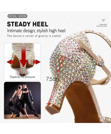 JUODVMP Women's Rhinestone Latin Dance Shoes Satin Ballroom Salsa Performance Shoes - Nude, 3 Inch Heel - Buy Online on GoSupps.com