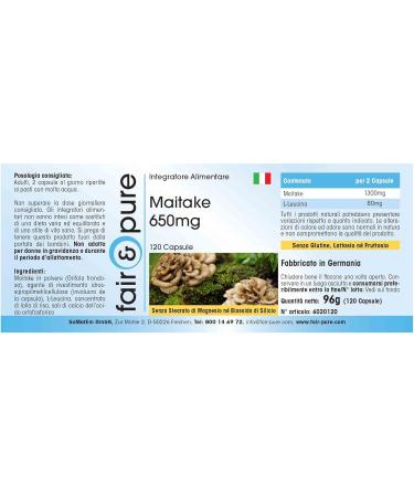 Fair & Pure - Maitake 650mg (Grifola frondosa) - vegan and natural - 120 capsules - Buy Online on GoSupps.com