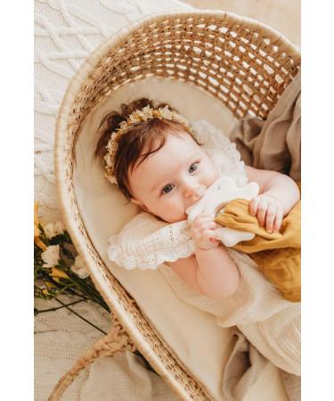 Kikadu Rubber Rabbit with Comfort Blanket - Mustard | 100% GOTS-Certified Organic Cotton Baby Toy | International Shipping Available - Buy Online on GoSupps.com