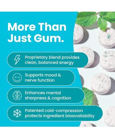 Neuro Energy & Focus Gum - 40mg Natural Caffeine Gum & Nootropic Energy Supplement with L-Theanine & B Vitamins - Sugar Free Vegan - Wintergreen 54ct - Buy Online on GoSupps.com