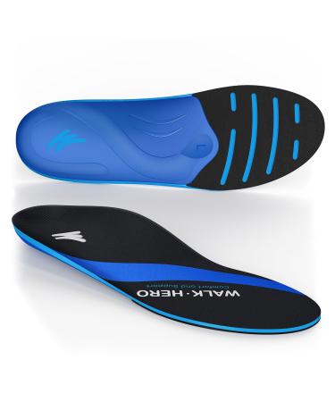 WalkHero Plantar Fasciitis Insoles - All-Around Arch Support Inserts with Shock Absorbing and Cushioning Orthotic Insoles for Flat Feet (Mens 9-9.5 | Womens 11-11.5 Navy Blue) Mens 9 - 9.5 | Womens 11 - 11.5 Navy Blue