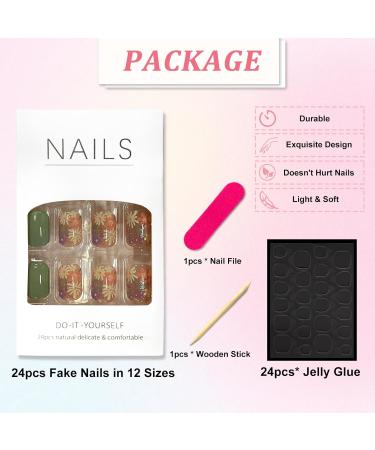 24-Piece Short Press On Nails - Angular Flower Design Full Cover French Acrylics for DIY Manicure - Perfect for Women & Girls - Buy Online on GoSupps.com