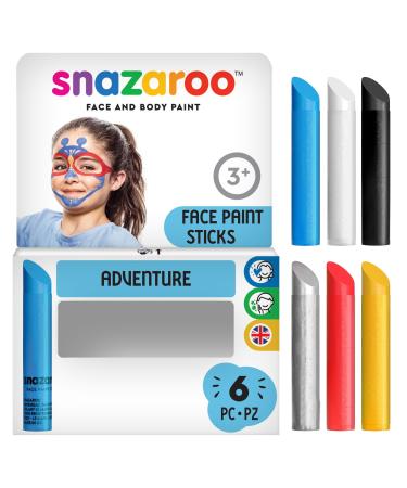 Snazaroo 1172021 make -up pencils in the set adventure - 6 facial and body colors skin -friendly washable on a water -based personal base for Halloween holiday make -up carnival 6 - Sprache Language German/English Adventure