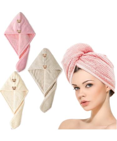 Microfiber Hair Towel  Hair Towel Wrap  3 pcs Salon Towels for Wet Hair  Hair Turbans with Double Buttons  Super Absorbent Hair Turbans for Long Curly Thick Hair