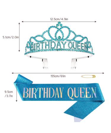 Blue Rhinestone Birthday Crown Tiara and Sash Set for Women and Girls - Crystal Queen Crown Decorations Kit and Hair Accessories for Party - Birthday Gifts - Buy Online on GoSupps.com