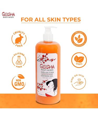 Geisha Kojic Acid Skin Brightening Body Wash - 33 Fl oz - Even Skin Tone, Reduce Dark Spots - Face & Body Shower Gel - Buy Online on GoSupps.com
