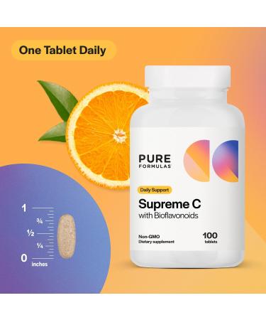 PureFormulas Supreme C with Bioflavonoids - 100 Tablets | 1000 mg Vitamin C, Citrus Bioflavonoids Complex, Rose Hips | Immune Support & Antioxidant Boost | Allergen-Free - Buy Online on GoSupps.com