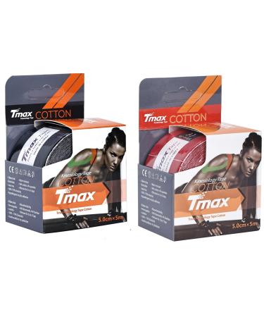 Tmax Waterproof Kinesiology Tape | Athletic Sports Tape for Injury Muscle Support Pain Relief Joint Support and Physiotherapy (5 m * 5 cm)(Pack of 2)