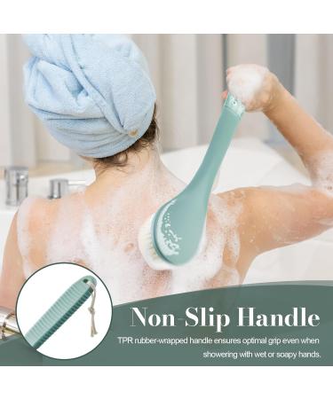 17 Inch Pea Green Back Scrubber for Shower - Long Handle Body Brush Exfoliator for Men and Women - Non-Slip Handle and Adhesive Hook Included - Buy Online on GoSupps.com