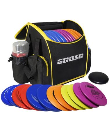 Disc Golf Set with Bag - 12 PCS Flying Disc Golf Discs for Beginner with Putter, Midrange, Driver | Portable Disc Golf Backpack Holds 28+ Discs Free Stand Bag Design for Convenient Use Yellow