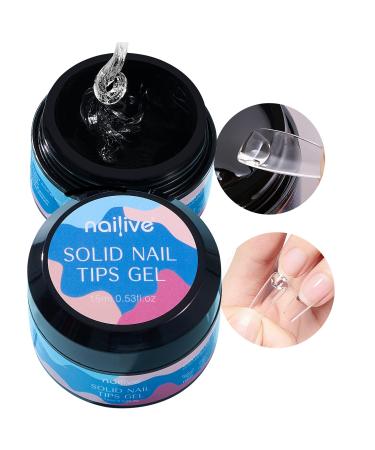 Nailive Solid Nail Glue Gel, 3 in 1 Nail Tips Glue Curing for Acrylic Nails, Rhinestone Acrylic Press on Solid Glue Gel & Nail Art, Easy DIY at Home, 15ML(Pack of 2) 2×15ml