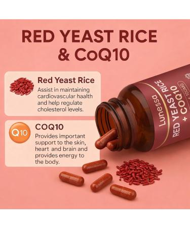 LUNESSA Red Yeast Rice 1200mg Red Yeast Rice Supplement with 100mg COQ10 Support Healthy Heart & Cholesterol for Men & Women High Absorption Non-GMO Vegan 60 Capsules - Buy Online on GoSupps.com