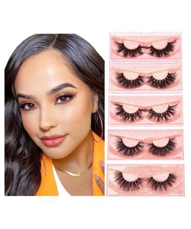 Gemilla Real Mink Lashes  3D Mink Eyelashes False Eyelashes Siberian 5D Mink Lashes Natural Look Eyelashes Hand-made Fluffy Volume Lashes Extension (5 Pairs Dramatic 19-22mm)