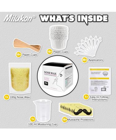 Nose Hair Wax Kit for Men & Women | 100g Wax 20 Applicators 10 Containers & Stencils - Safe & Quick Hair Removal - Buy Online on GoSupps.com