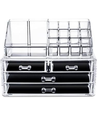 Premium Acrylic Makeup Jewelry Organizer - 16 Compartments & 4 Drawers for Lipsticks Brushes & Cosmetics - Clear Beauty Storage Solution - Buy Online on GoSupps.com