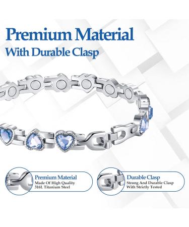 Jecanori Lymphatic Drainage Magnetic Bracelet for Women - Titanium Steel Magnetic Wristband with Heart-Shaped Cubic Zirconia - Blue - Buy Online on GoSupps.com