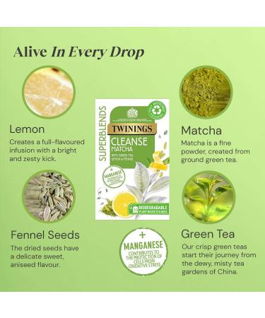 Twinings Superblends Cleanse Tea - Green Tea Herbal Infusion with Matcha, Lemon & Fennel Seeds - 20 Biodegradable Tea Bags - Buy Online on GoSupps.com
