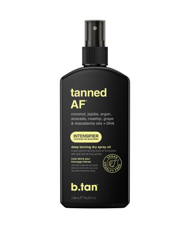 b.tan Intensifier Deep Dry Spray Tanning Oil | Tanned AF - Get a Faster, Darker Sun Tan From Tan Accelerating Actives, Packed with Ultra Moisturizing Oils to Keep Skin Hydrated, Vegan, 8 Fl Oz